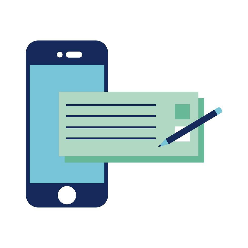 smartphone with bank check flat style icon vector