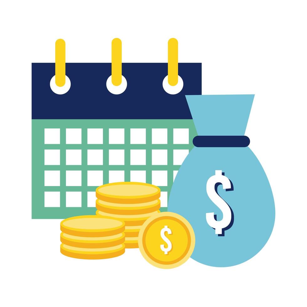 calendar reminder with coins dollars flat style icon vector