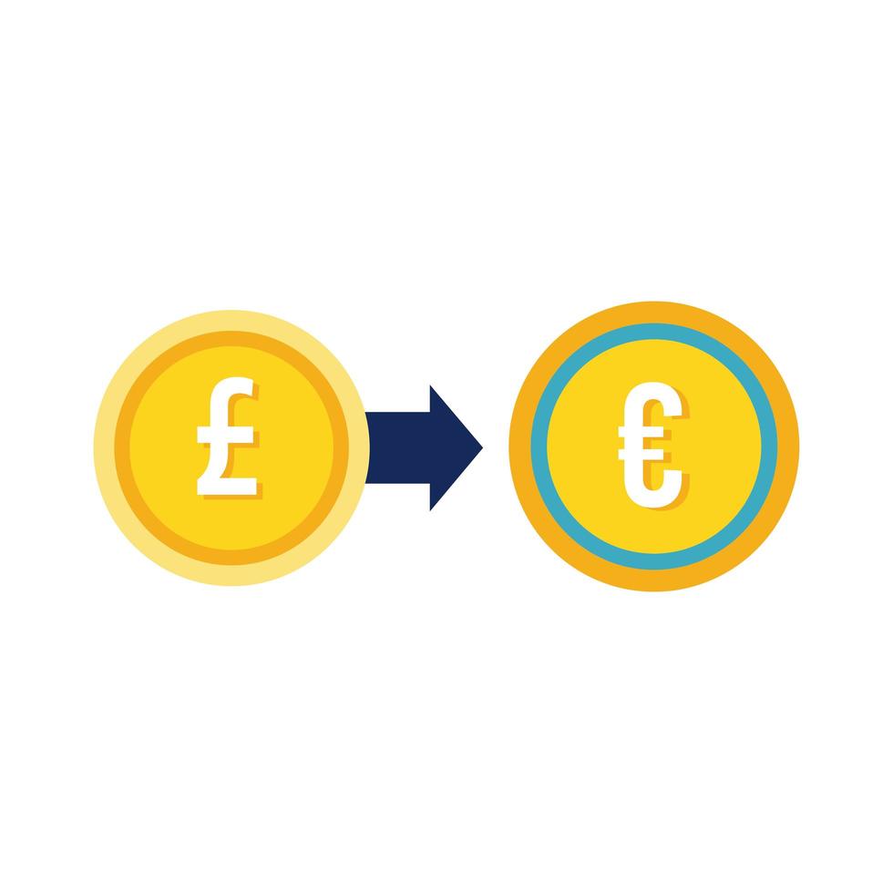 euro and sterling pounds coins flat style icon vector