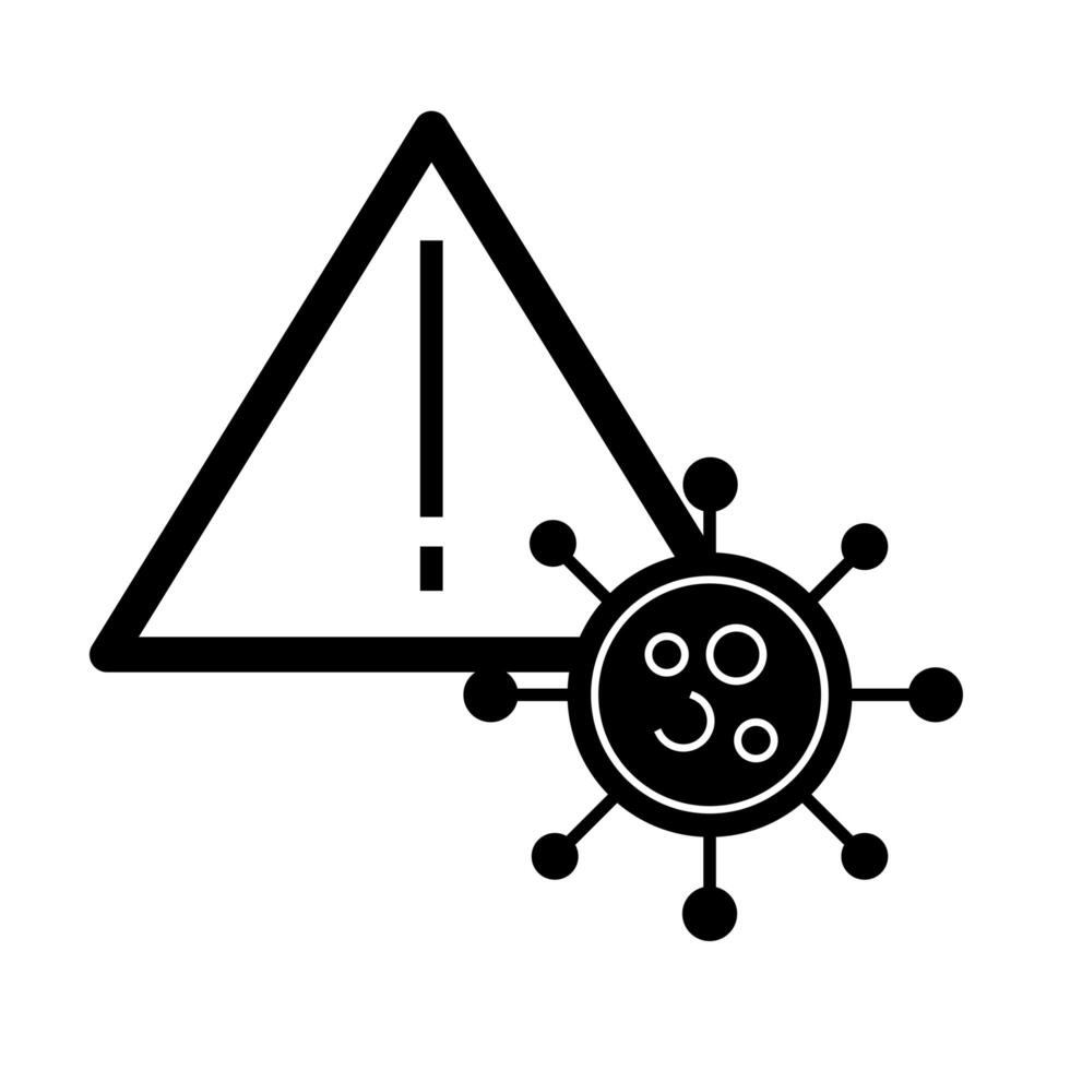 Partícula covid19 con estilo de silueta de pictograma de salud de señal de alerta vector