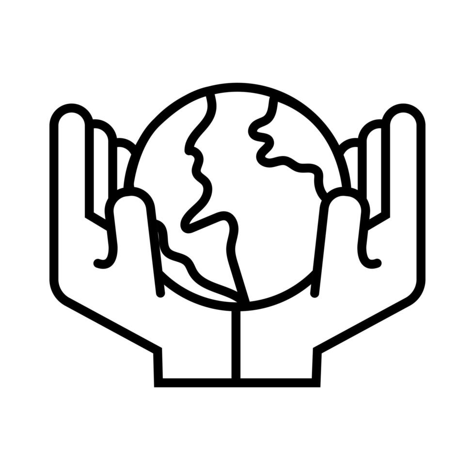hands lifting world planet earth line style vector