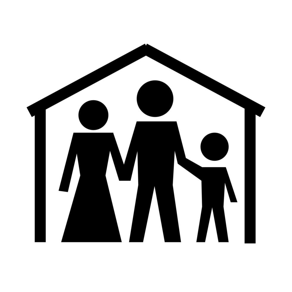 family figures stay at home health pictogram silhouette style vector