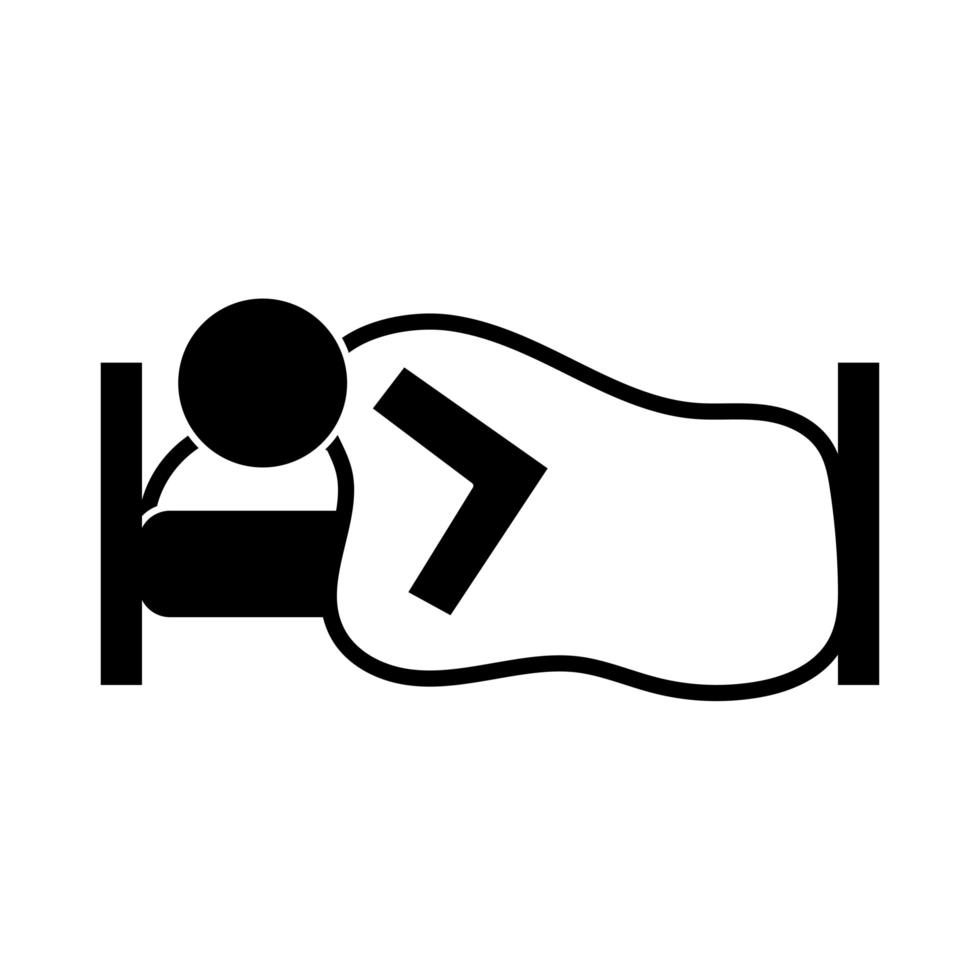 human sleeping in bed health pictogram silhouette style vector