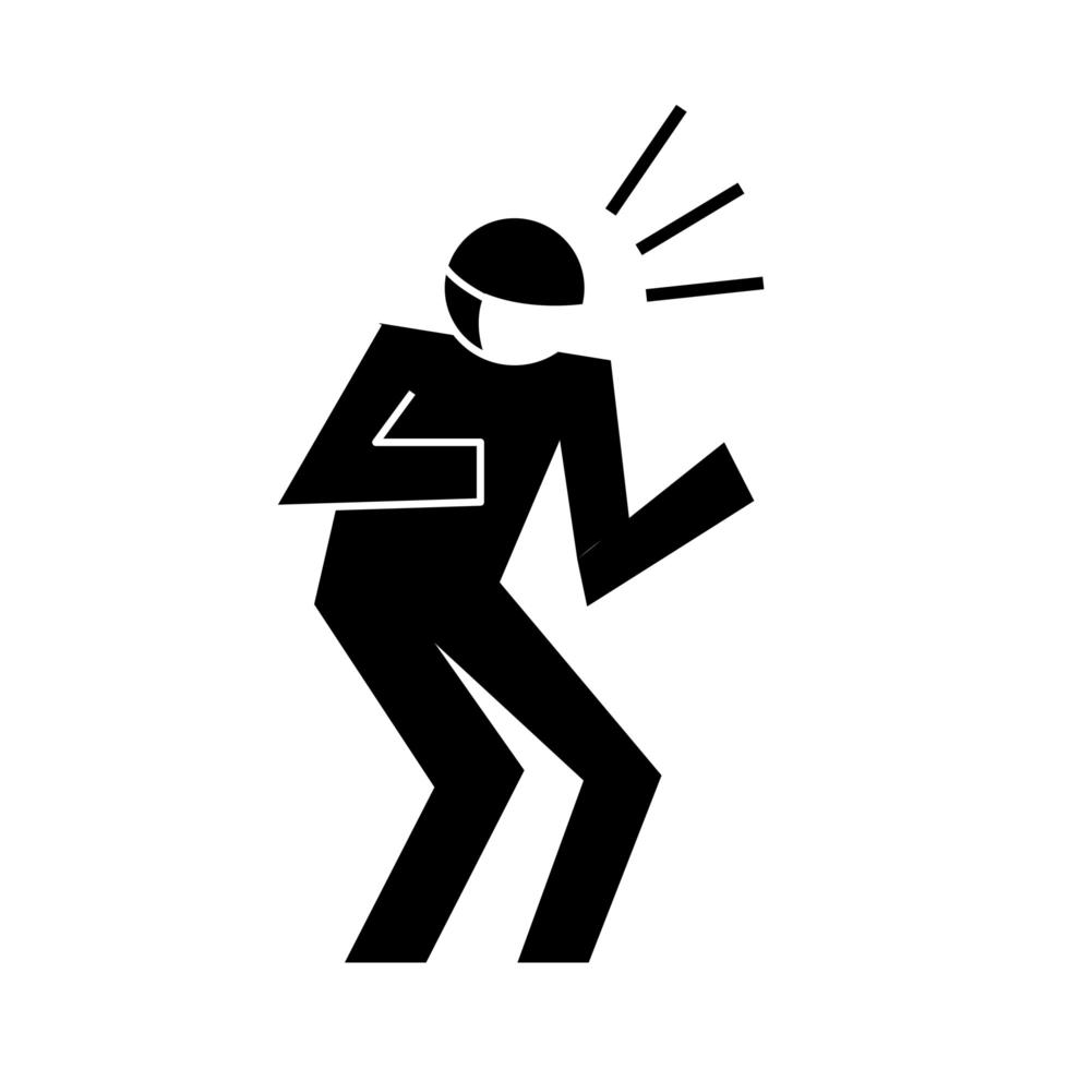 human figure sneezing using face mask pictogram silhouette style vector