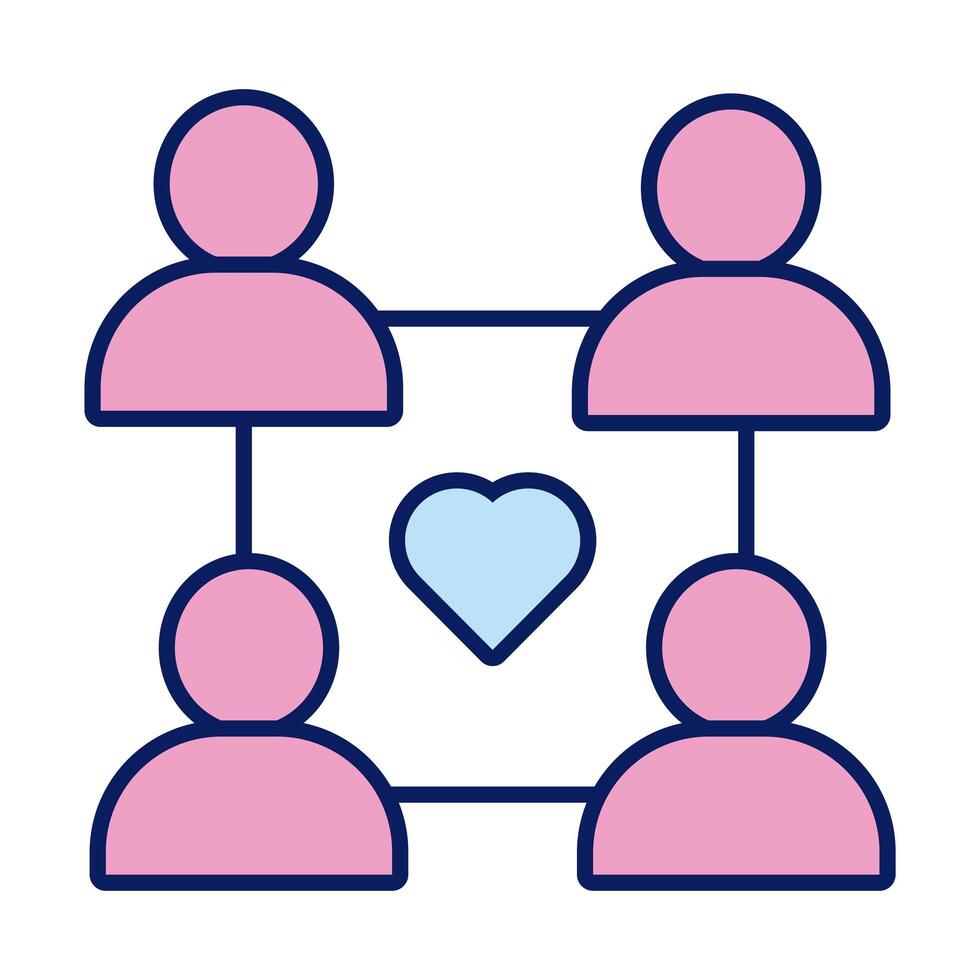 humans figures with heart solidarity line and fill style vector