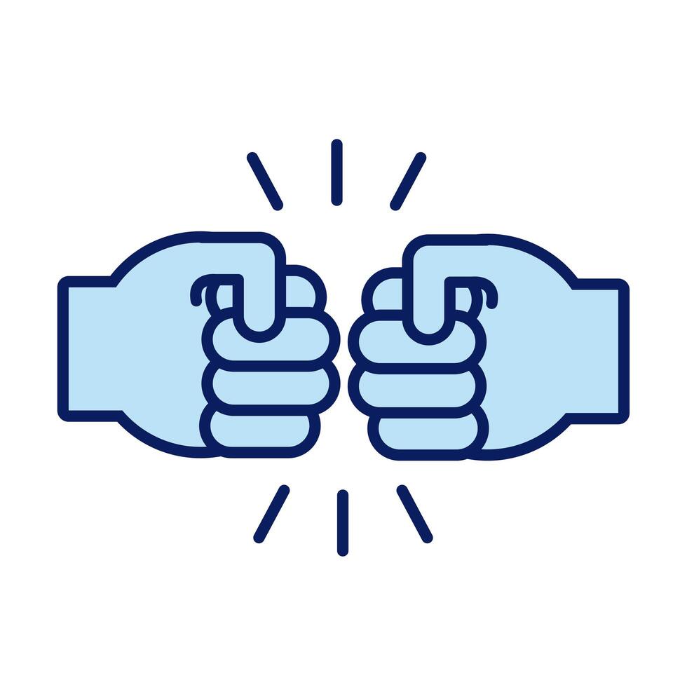 hands fist crashing solidarity line and fill style vector