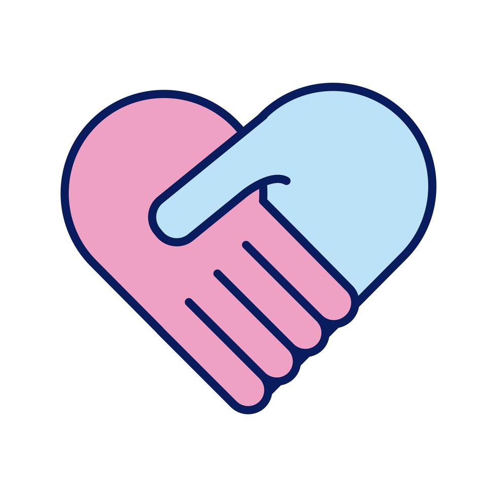 handshake with heart shape solidarity line and fill style vector