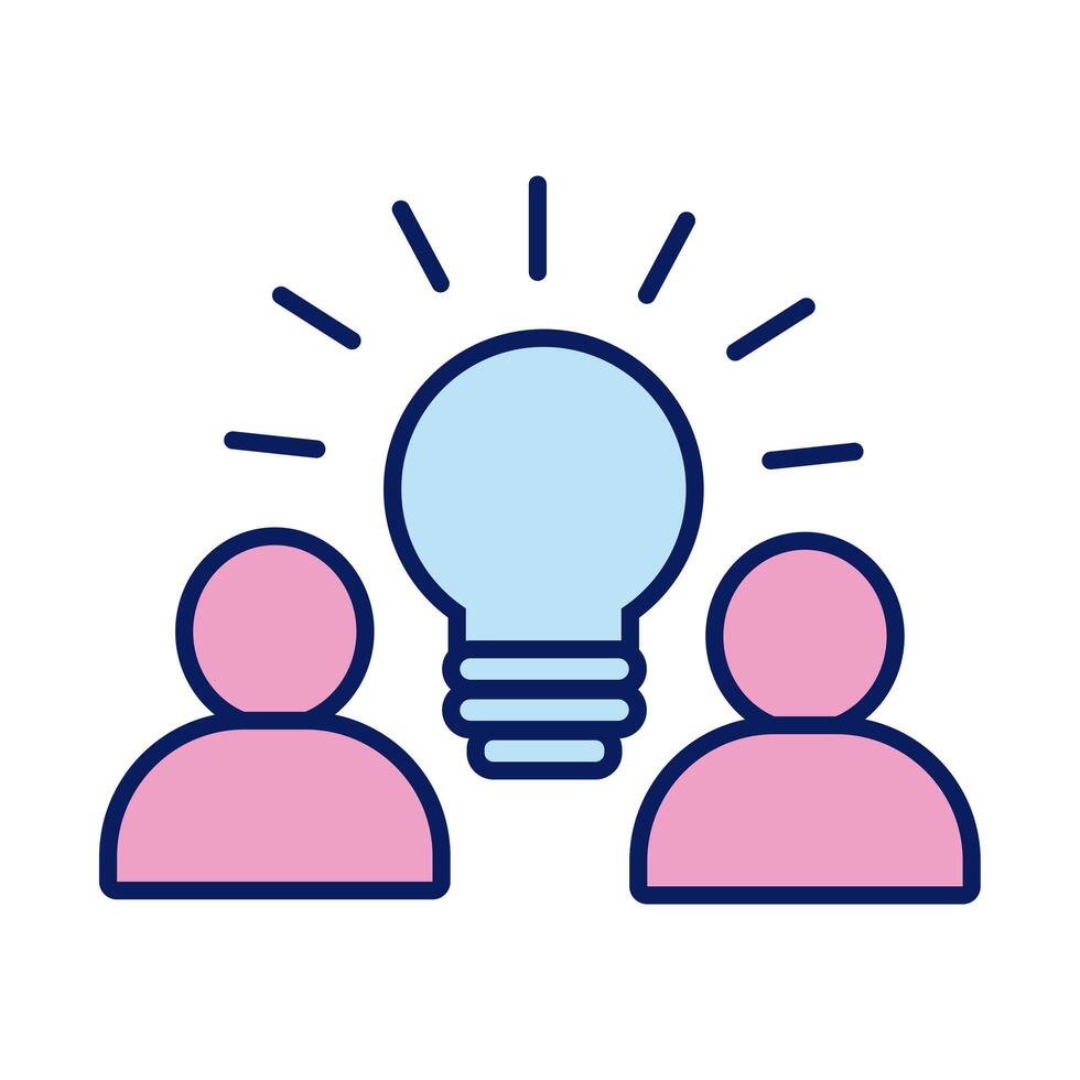 humans figures with bulb solidarity line and fill style vector