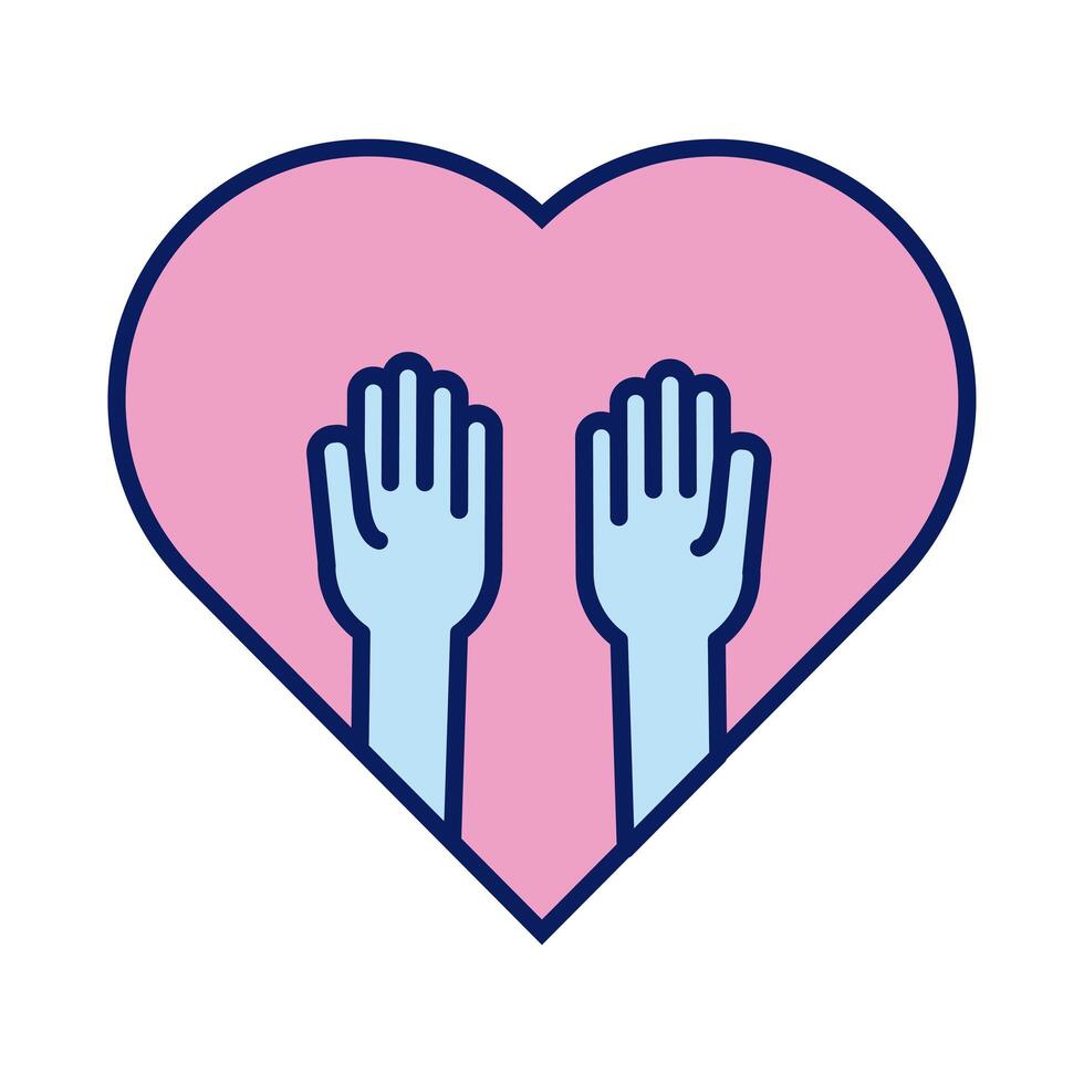 heart with hands solidarity line and fill style vector