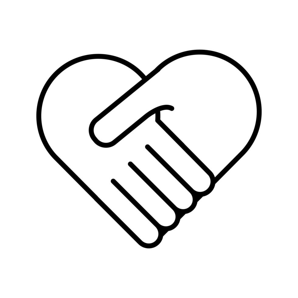 handshake with heart shape solidarity line style vector