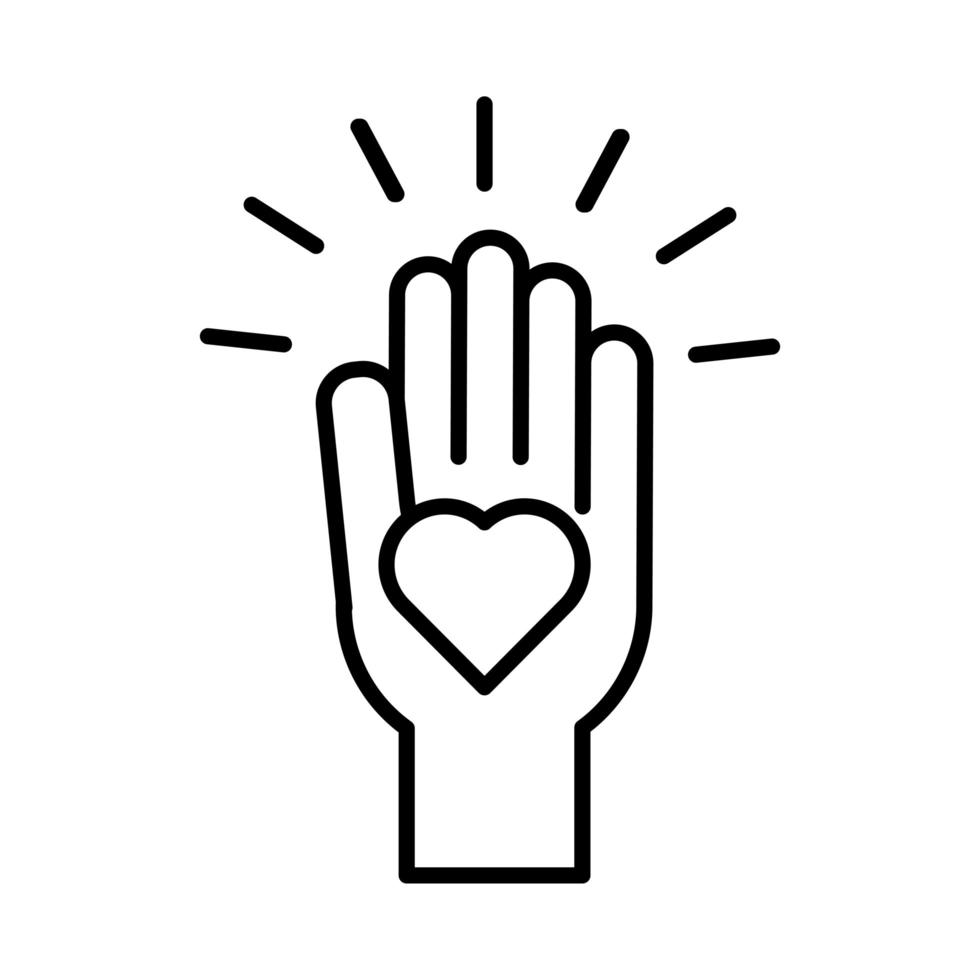 hand lifting heart solidarity line style vector