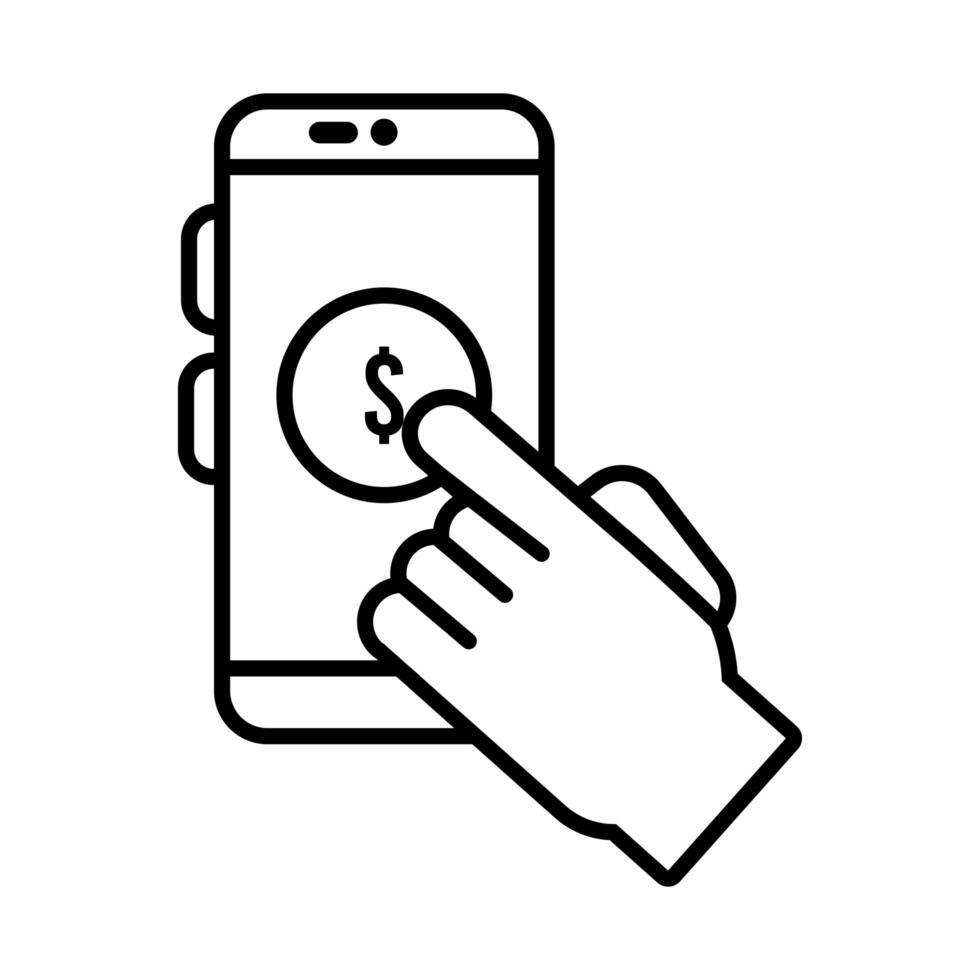 hand indexing doantion in smartphone solidarity line and fill vector