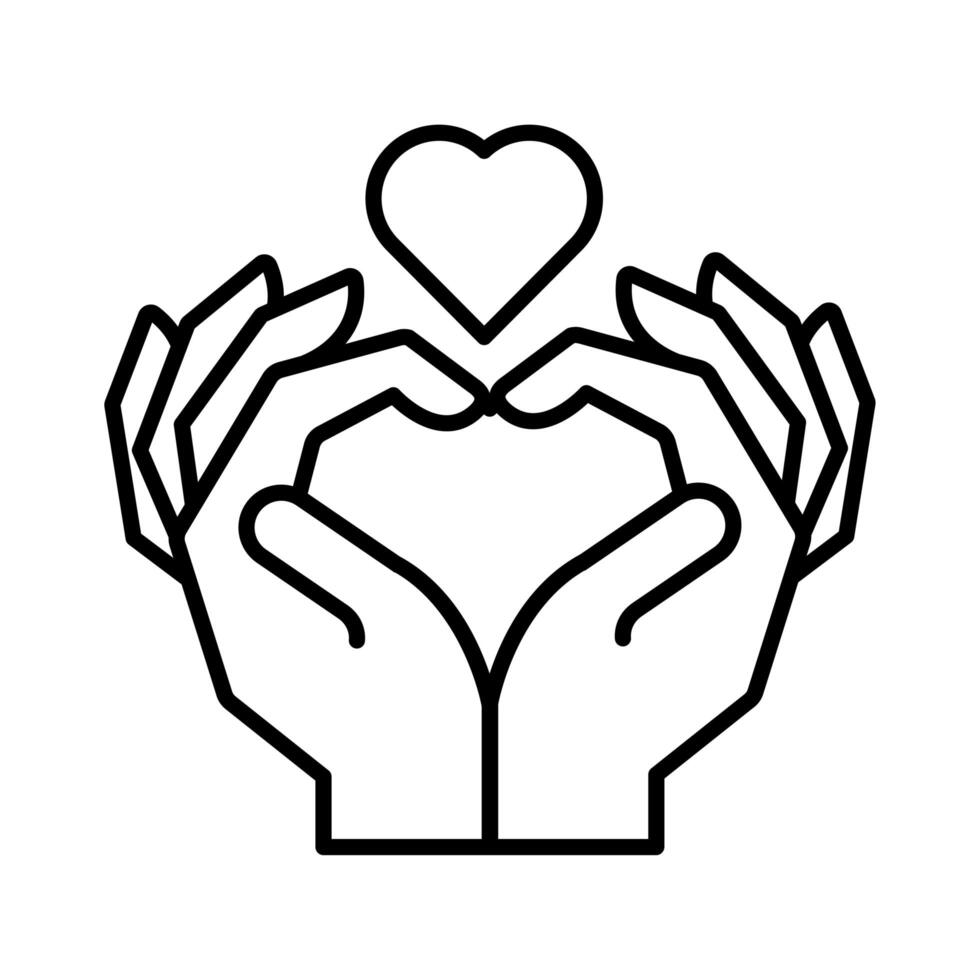 hands human lifting heart solidarity line style vector