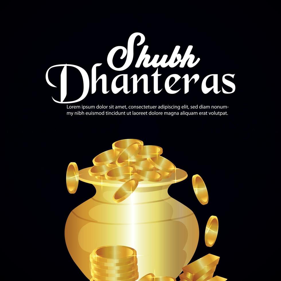 Shubh dhanteras indian traditional festival with gold coin pot vector