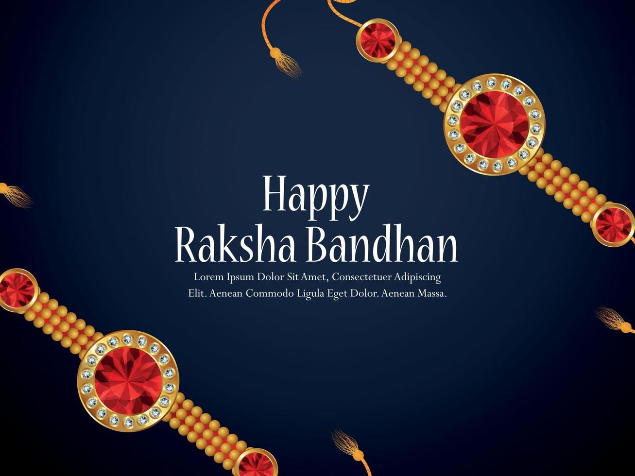 Feliz tarjeta de felicitación de celebración del festival raksha bandhan de la india con cristal y rakhi dorado vector