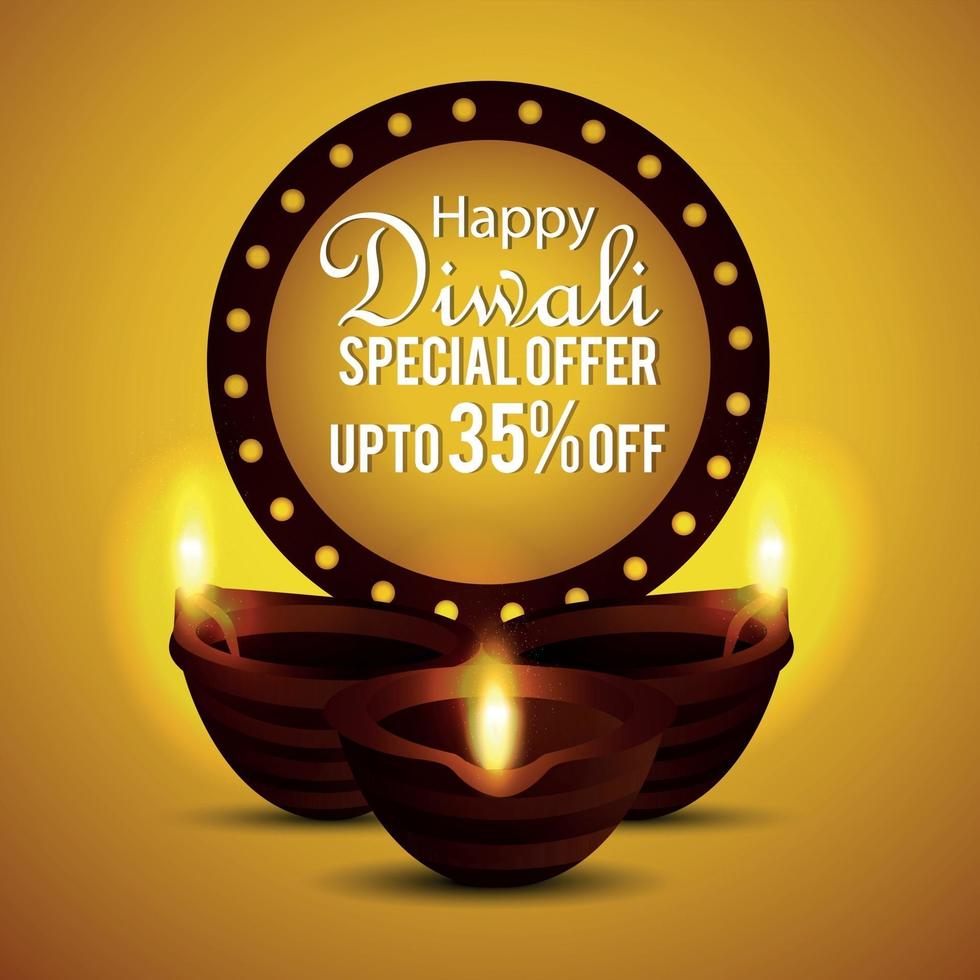 Happy diwali sale greeting card with diwali diya vector