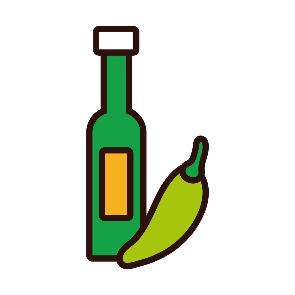 chili pepper sauce bottle line and fill style vector