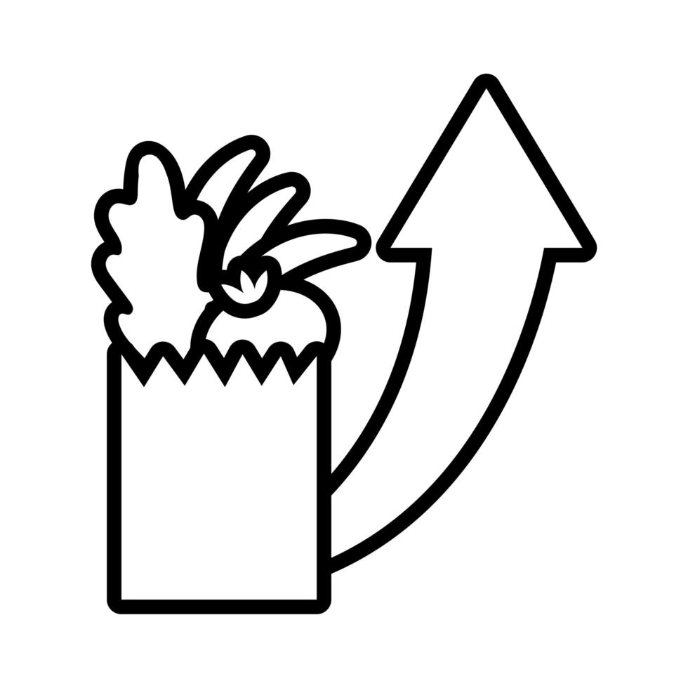 shopping bag with arrow up and groceries line style vector