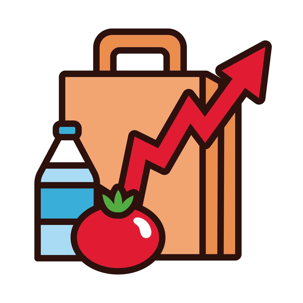 shopping bag with arrow up and groceries line and fill style vector