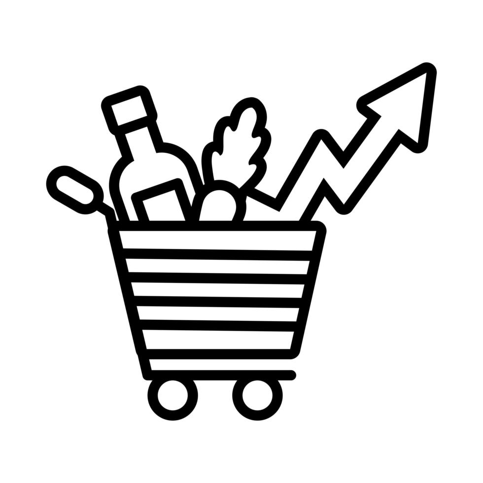 shopping cart with groceries and arrow up line style vector