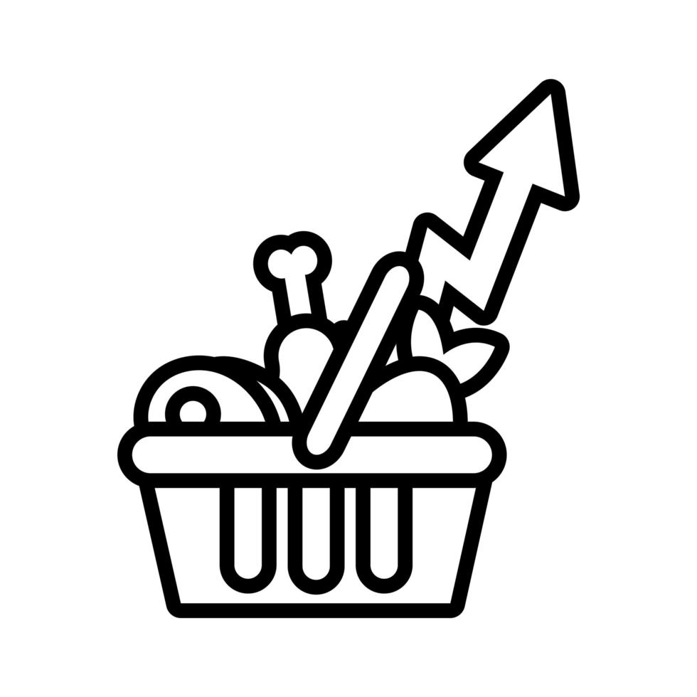 shopping basket with groceries and arrow up line style vector