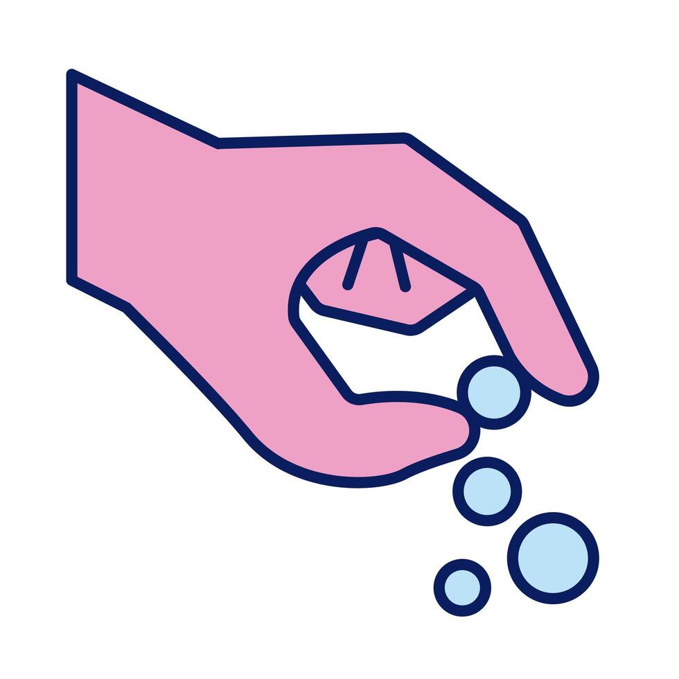hand with pills solidarity line and fill style vector