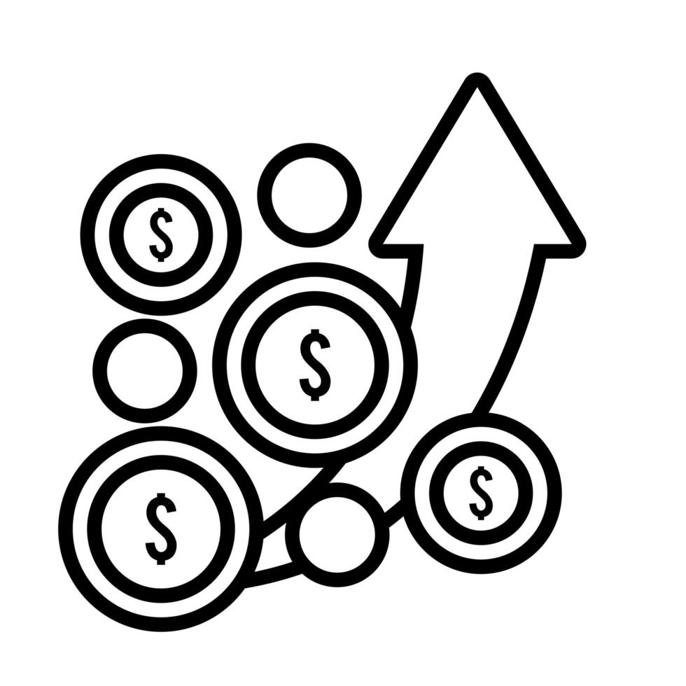 coins dollars with arrow up line style vector