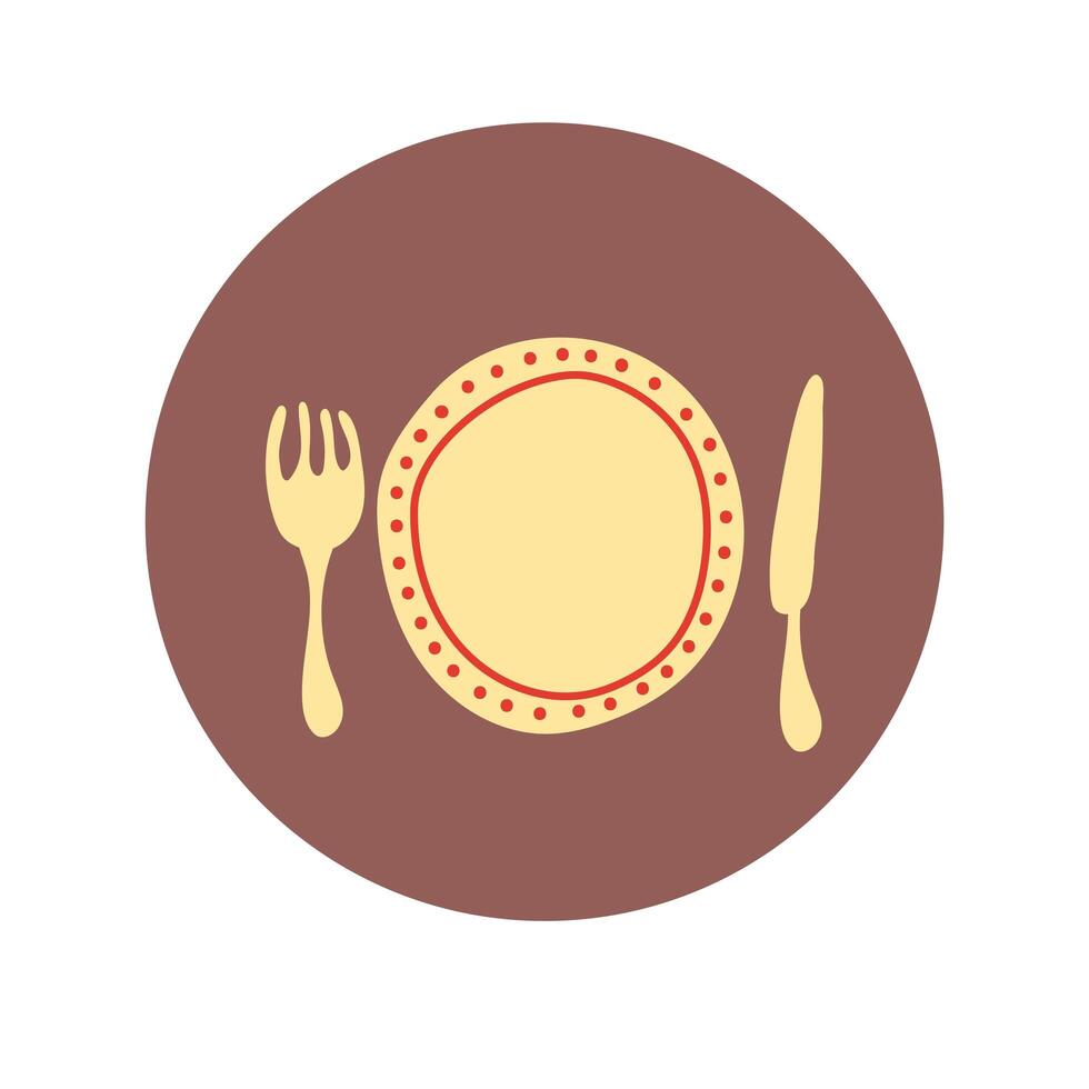 dish with fork and knife hand draw style vector