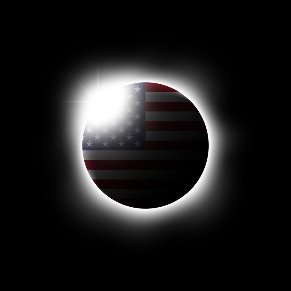 Eclipse solar o lunar y vector de bandera americana.