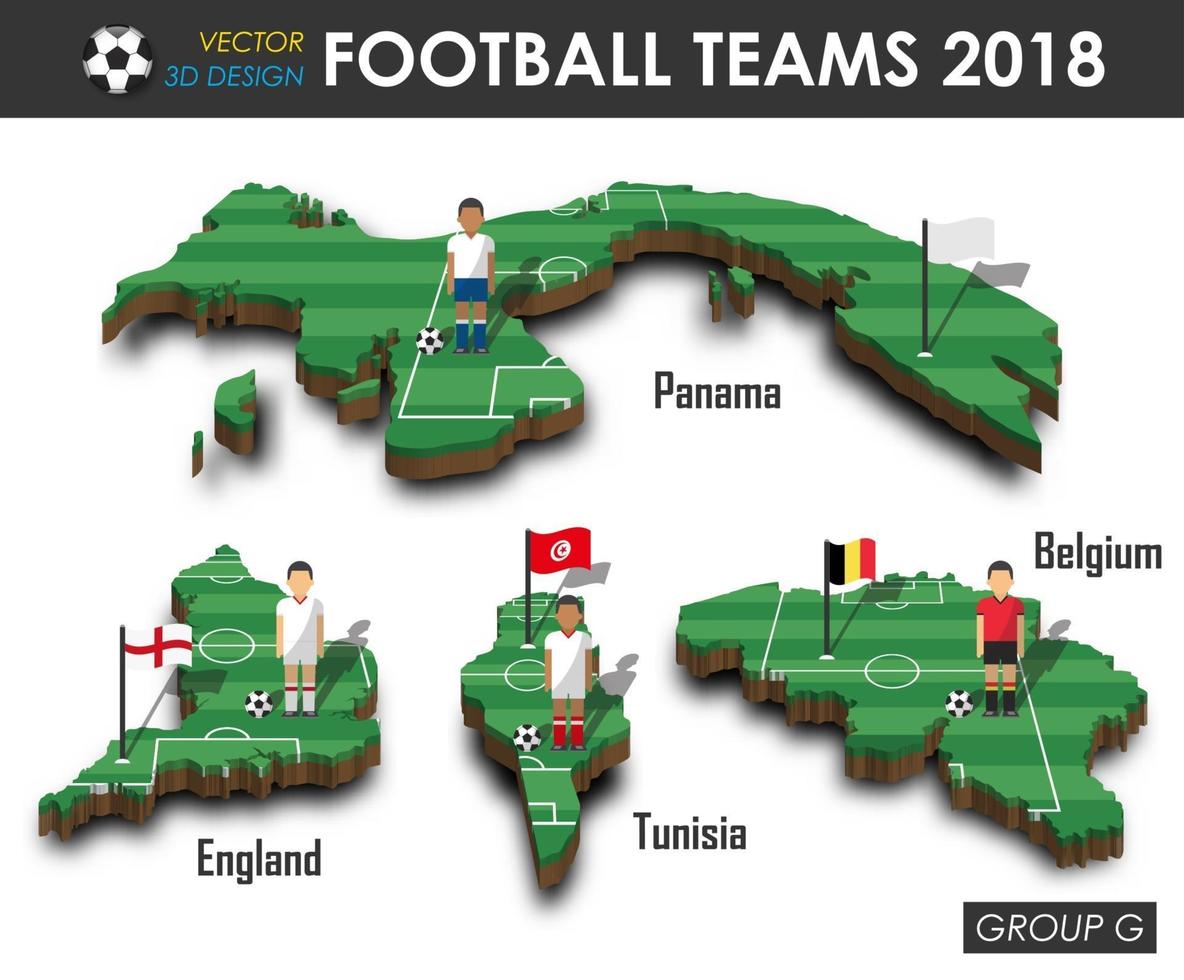 equipos nacionales de fútbol 2018 grupo g jugador de fútbol y bandera en el mapa del país de diseño 3d vector de fondo aislado para el concepto del torneo del campeonato mundial internacional 2018