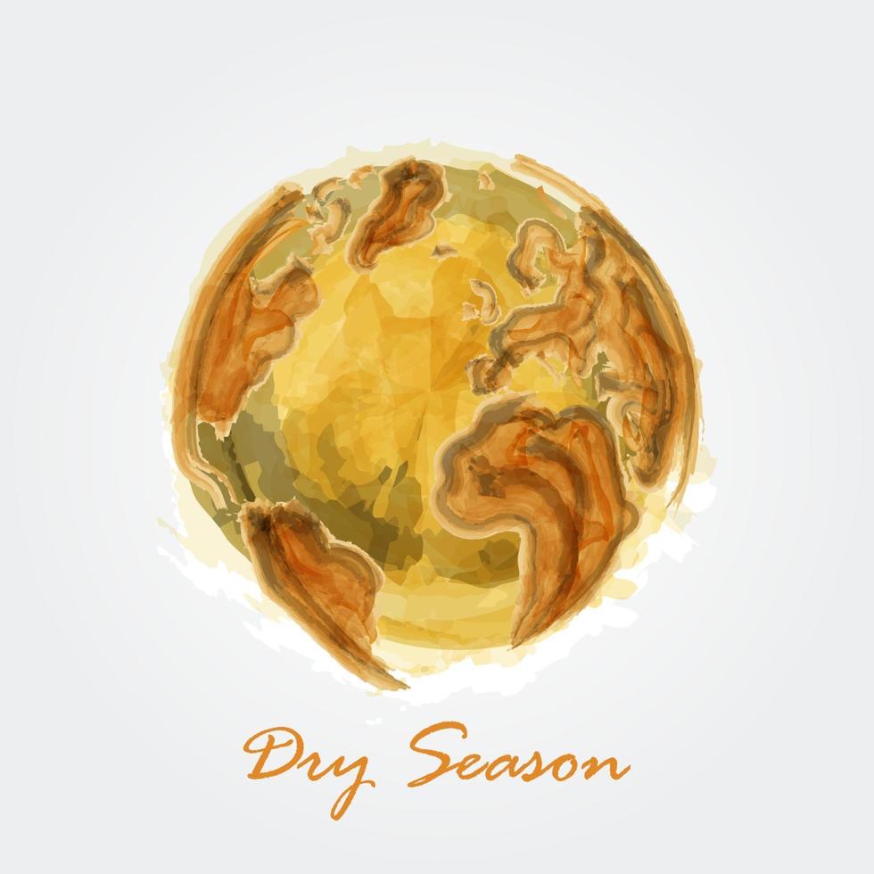 Dry season   Watercolor painting design of world map  Ecological concept  Vector