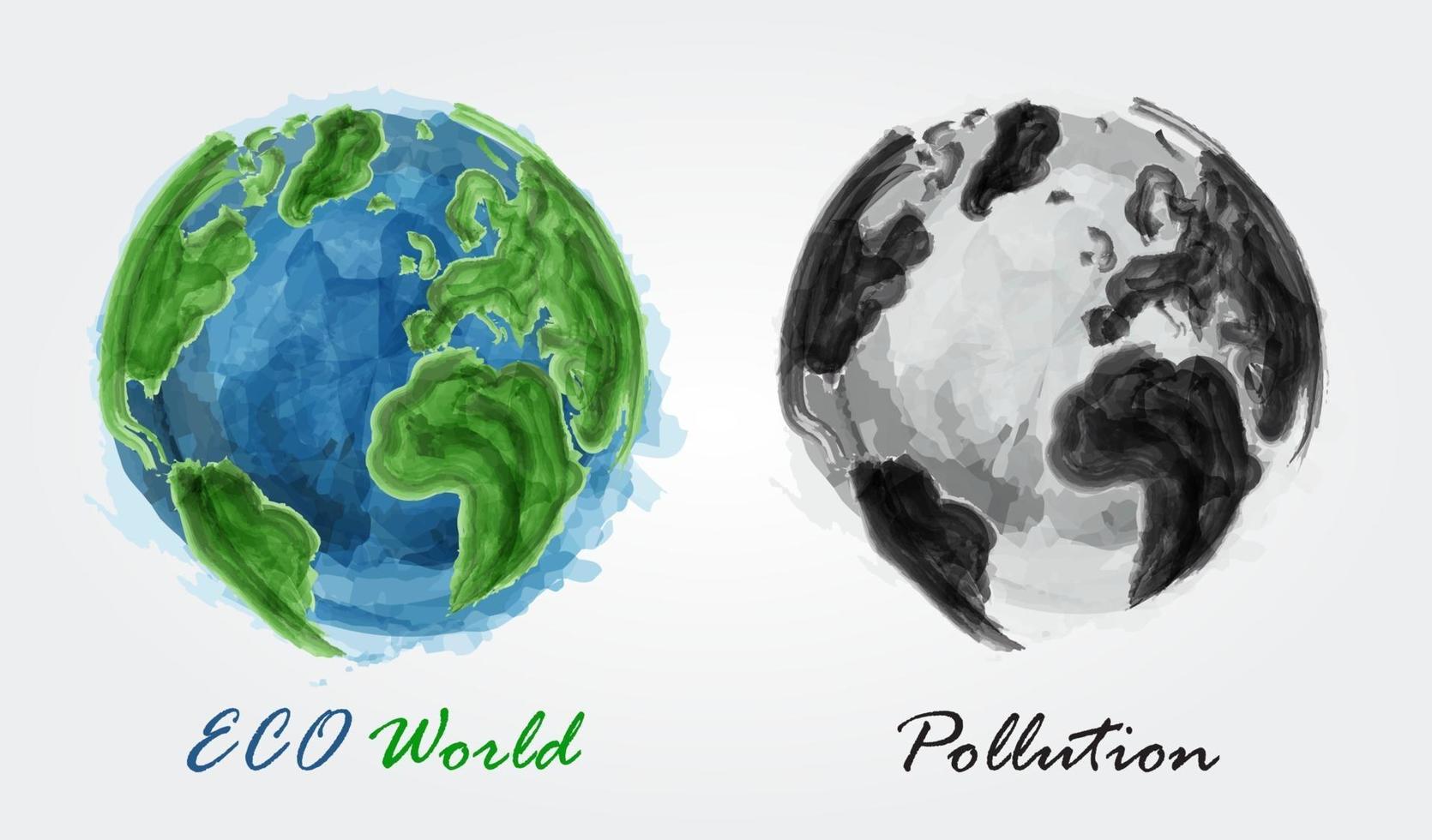 eco mundo y contaminación acuarela pintura diseño concepto ecológico vector