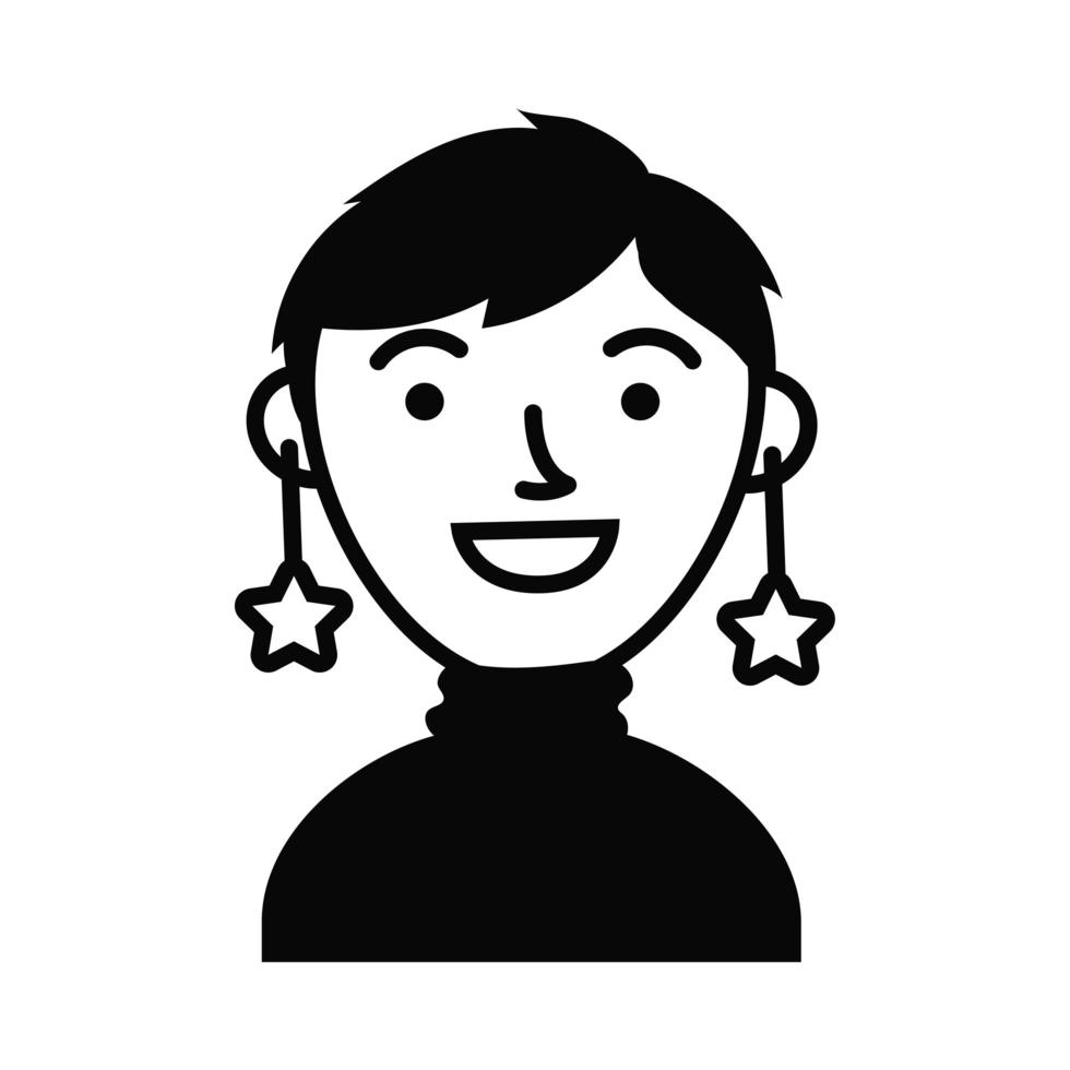 mujer mujer con estrellas aretes personaje vector