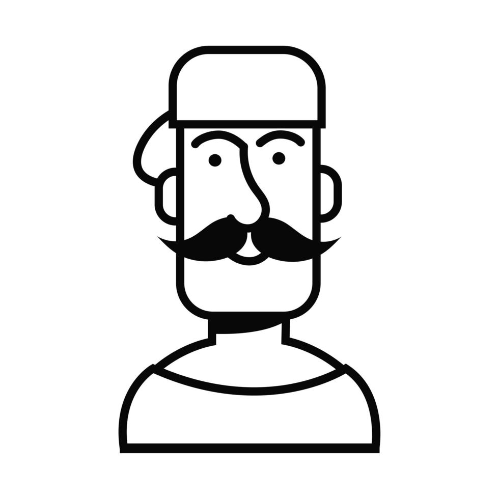 Hombre joven con personaje de avatar de bigote vector