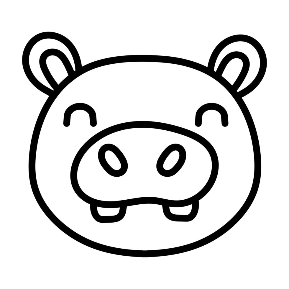 cute hippo wild animal line style icon vector