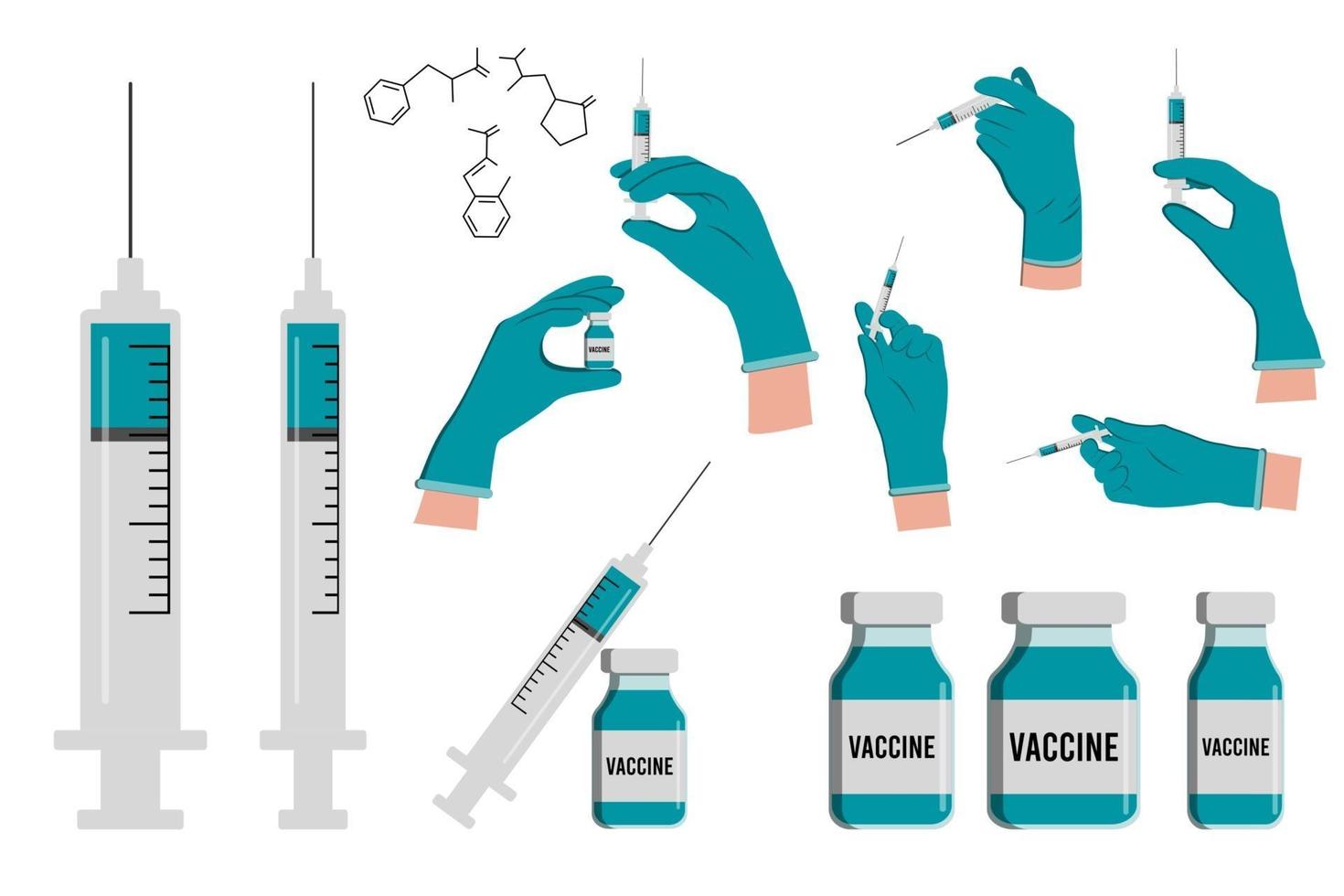 Doctor gloved hand injection vaccine set vector