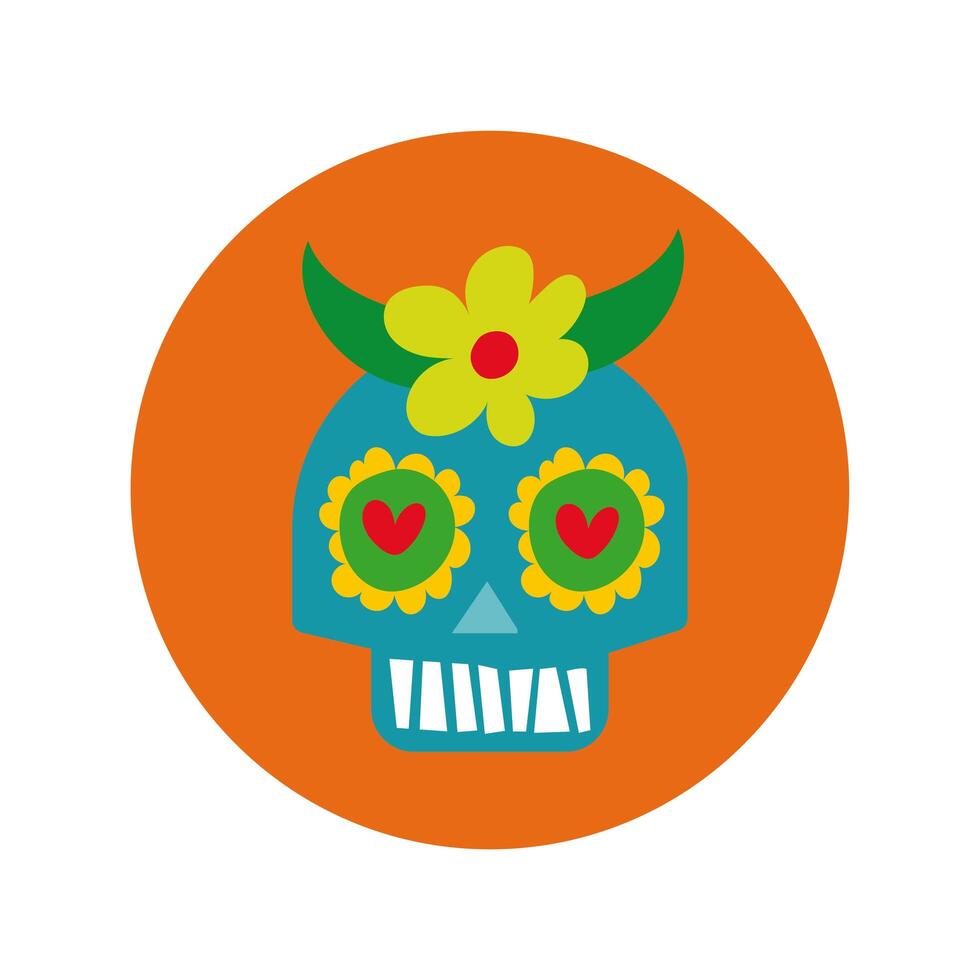 mexican skull mask with flower culture block and flat style icon vector