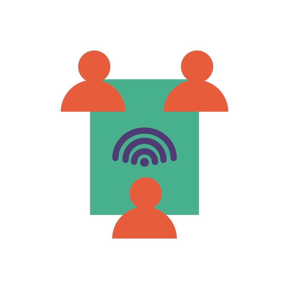 teamwork avatars with wifi flat style vector