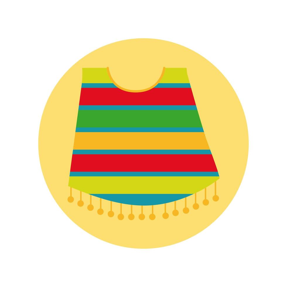 mexican culture poncho block and flat style icon vector