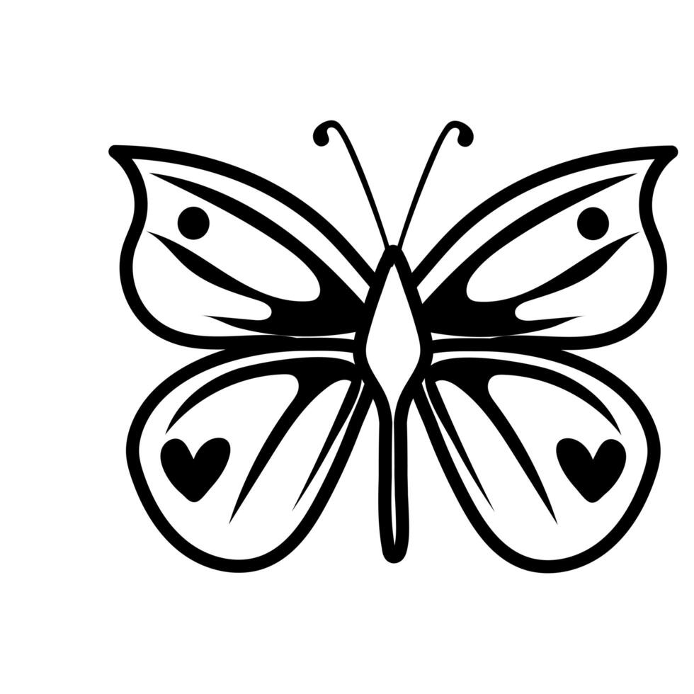 Hermoso insecto mariposa con estilo de línea de corazones vector