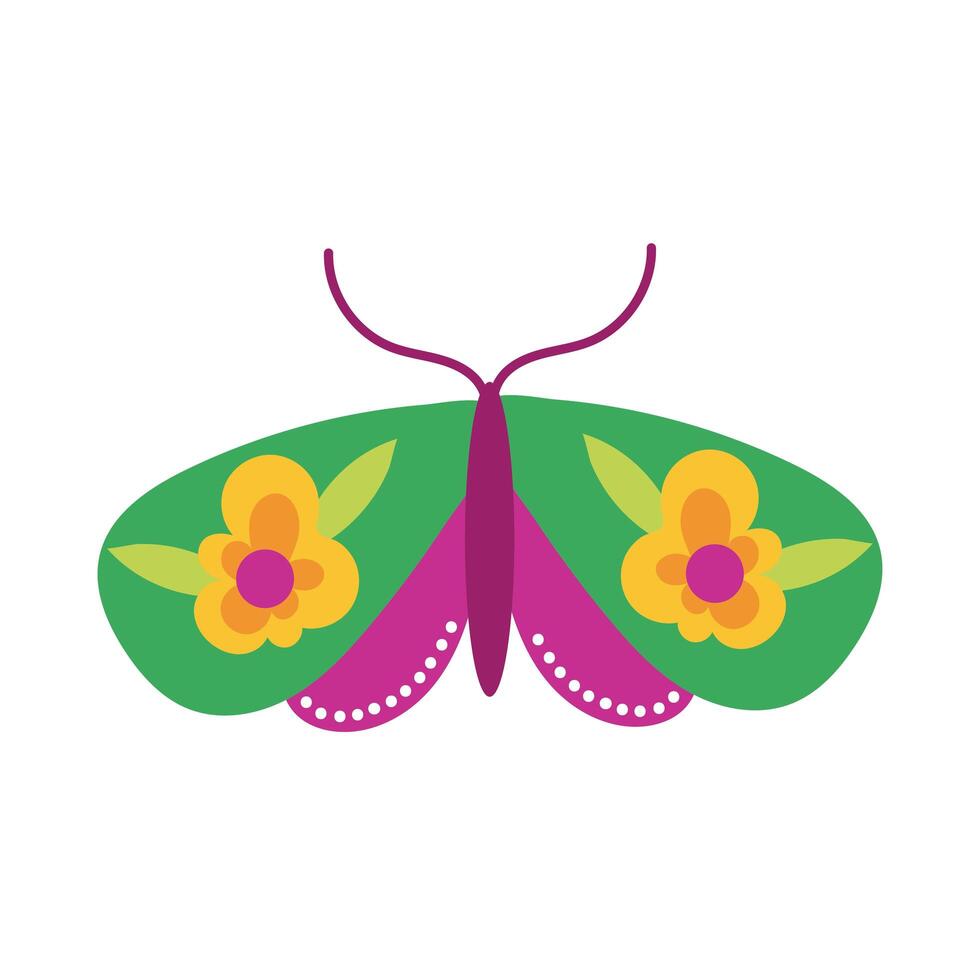 beautiful butterfly insect with flowers flat style vector