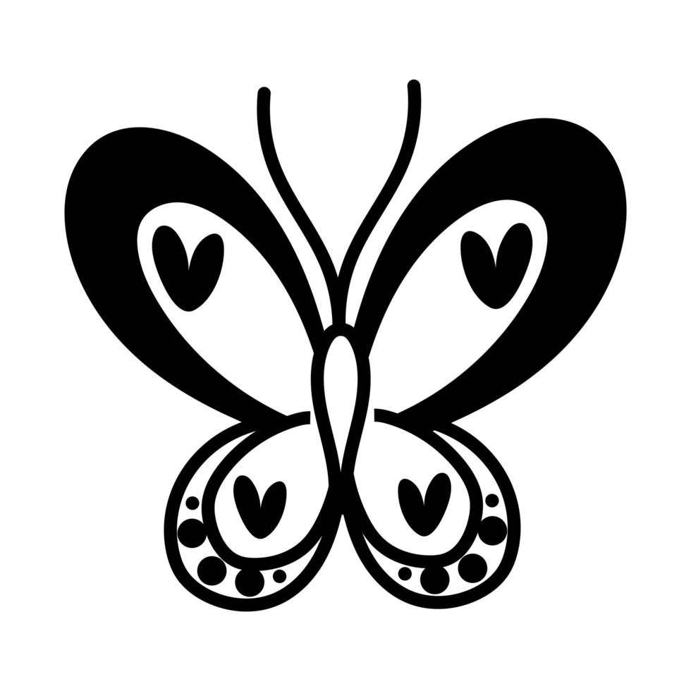 Hermoso insecto mariposa con estilo de línea de corazones vector