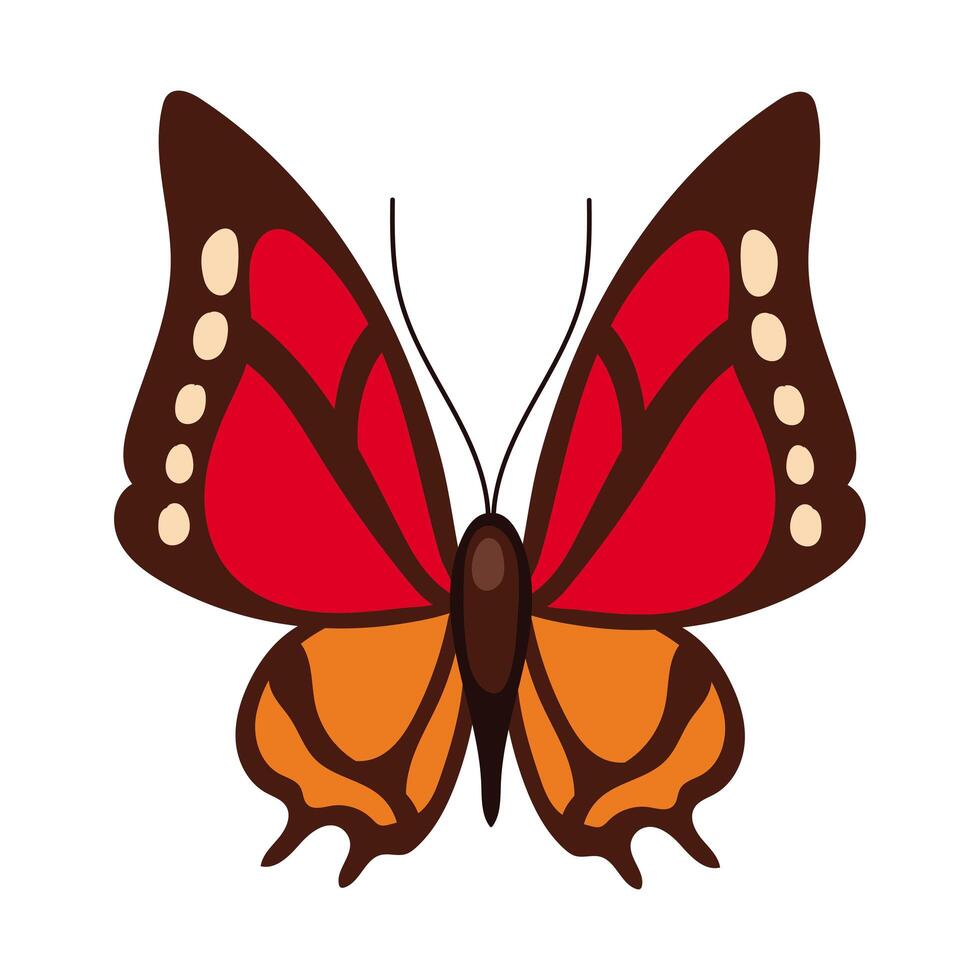beautiful butterfly insect red flat style icon vector