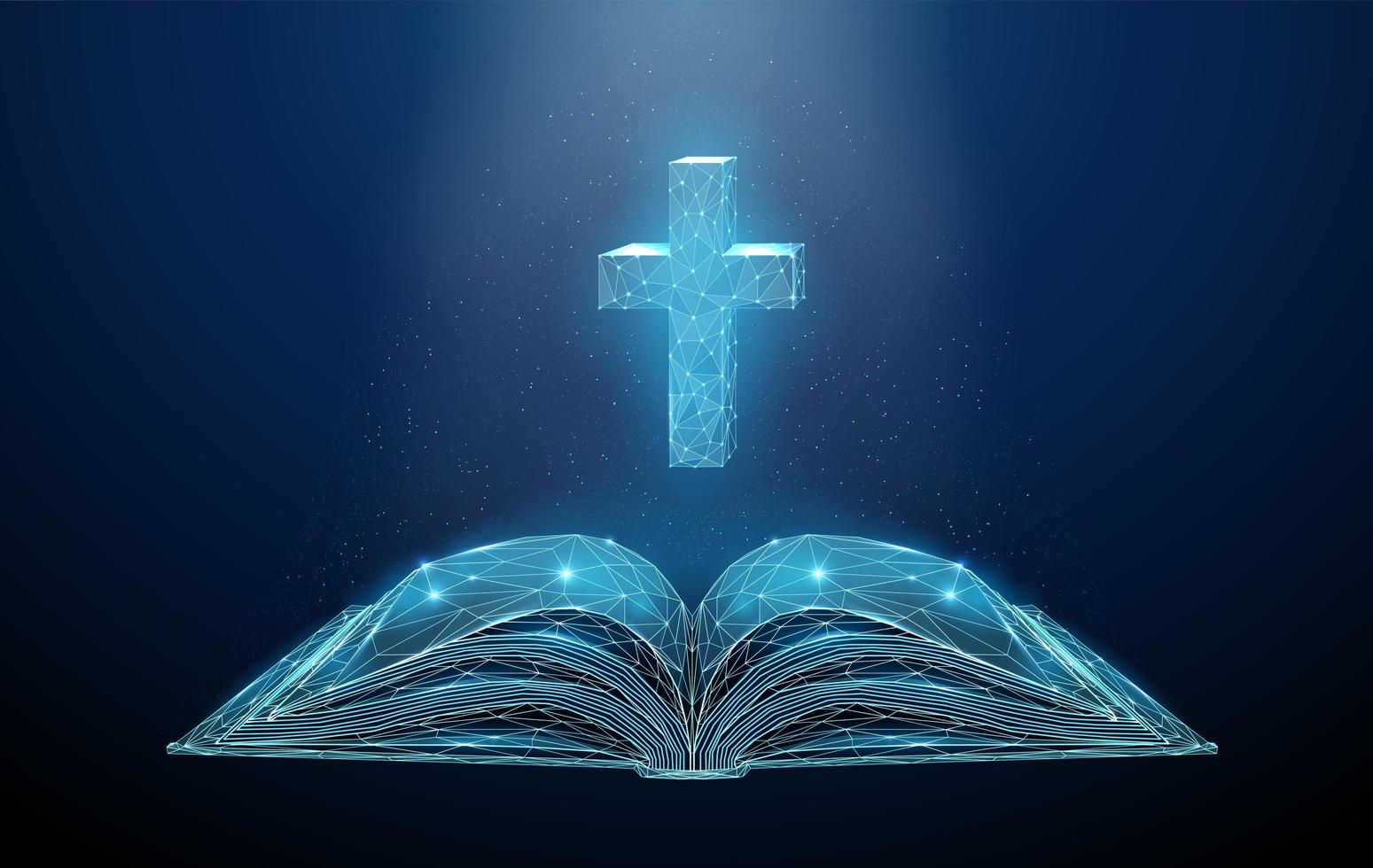 Abstract low poly open bible with cross vector