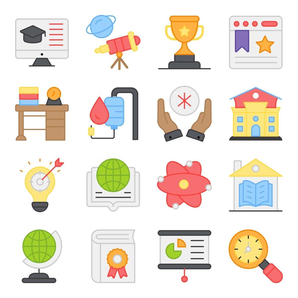 Pack of Online Education Flat Icons vector