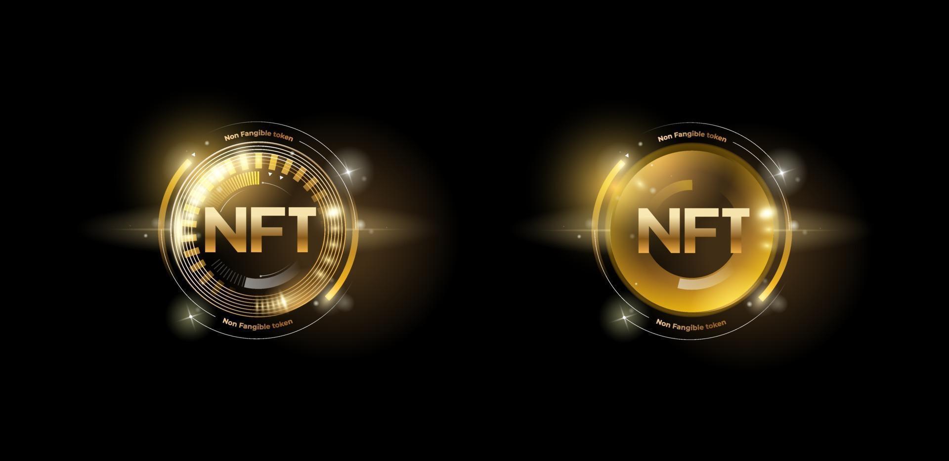 Golden nft token set with glitter effect vector