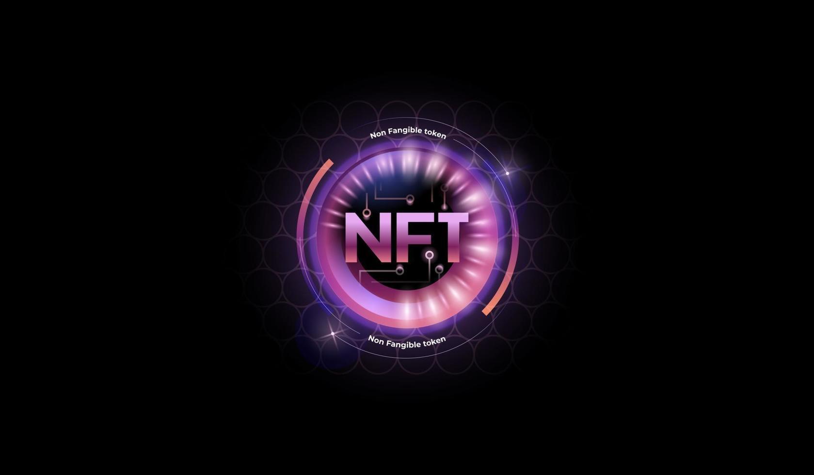 Nft token in purple color with glitter effect vector