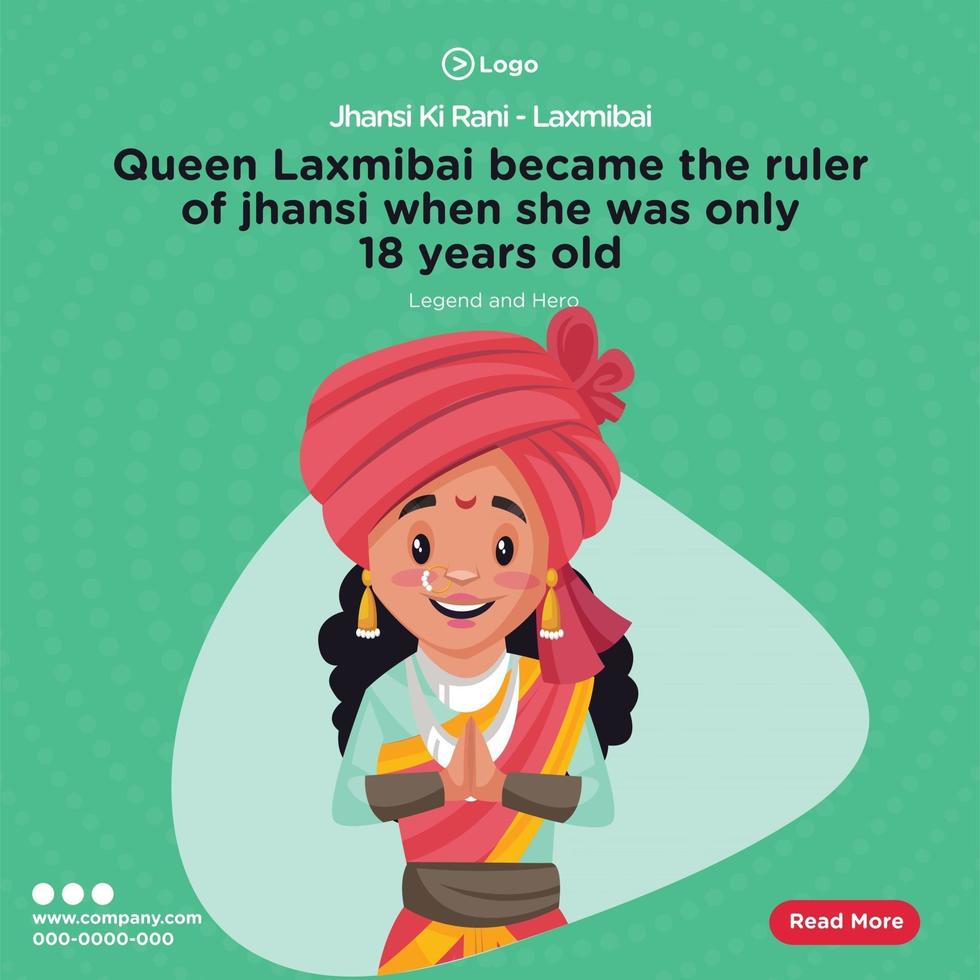 Banner design of queen of jhansi laxmibai cartoon style template vector