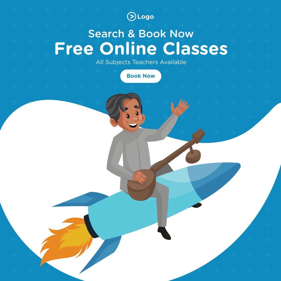 Banner design of free online classes cartoon style illustration vector