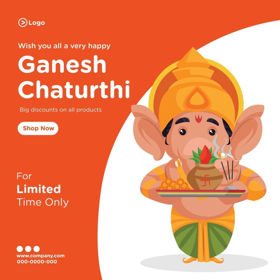 Banner design of ganesh chaturthi indian festival cartoon style template vector